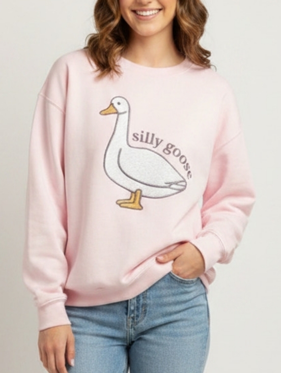 Source Unknown Sweaters - Source Unknown Pink 'Silly Goose' Crewneck Sweatshirt